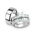 thumbnail image 1 of Her and His 3pc Princess Wedding Engagement Ring and Men's Band Stainless Steel Set Women's Size 06 Men's 08mm Size 14, 1 of 6