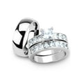 thumbnail image 1 of Her and His 3pc Stainless Steel Princess Wedding Ring Set and Men's Classic Band Women's Size 10 Men's 05mm Size 12, 1 of 6