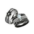 thumbnail image 1 of Her and His 4pc Black Stainless Steel and Titanium Wedding Engagement Ring Band Set Size Women's 11 Men's 13, 1 of 6