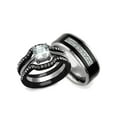 thumbnail image 1 of Her and His 4pc Black and Silver Stainless Steel and Titanium Wedding Ring Band Set Size Women's 10 Men's 10, 1 of 6