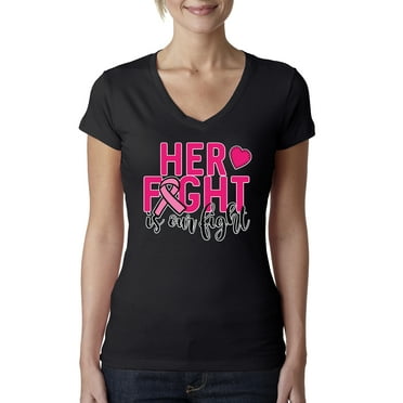 Her is Our Awareness Womens Junior Fit V-Neck Tee, Black, Small