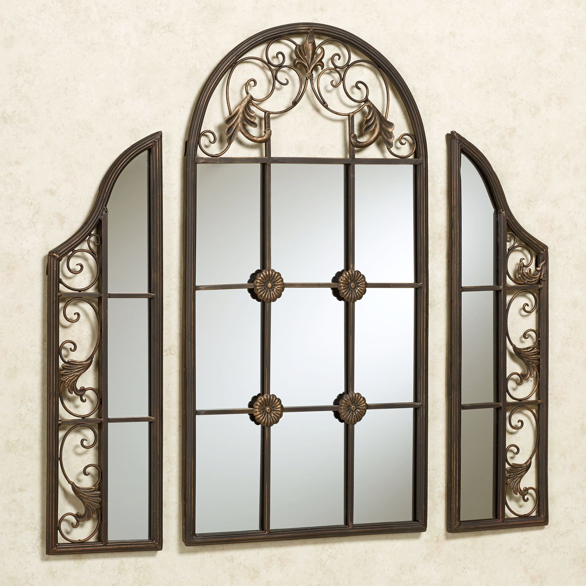 Hera Dark Bronze Arched Windowpane Wall Mirror Set