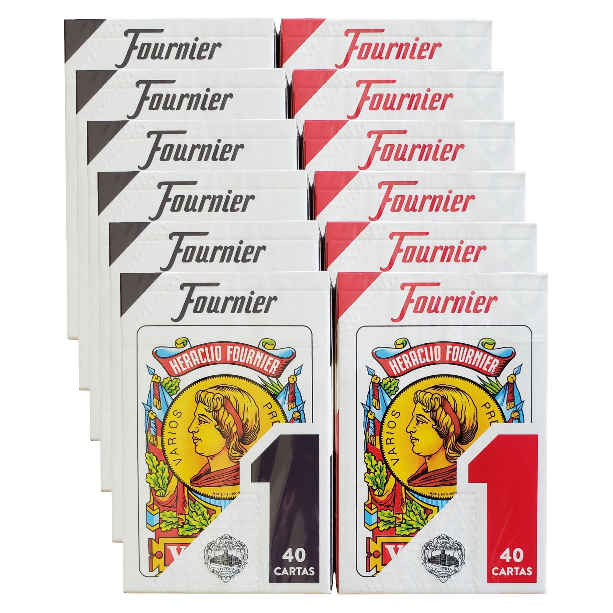 Heraclio Fournier No. 1 Spanish Playing Cards, 12 Deck Set, 40-Card Baraja Espaola for Mus, Brisca, Tute, Games & Collectors 6 Blue & 6 Red Decks