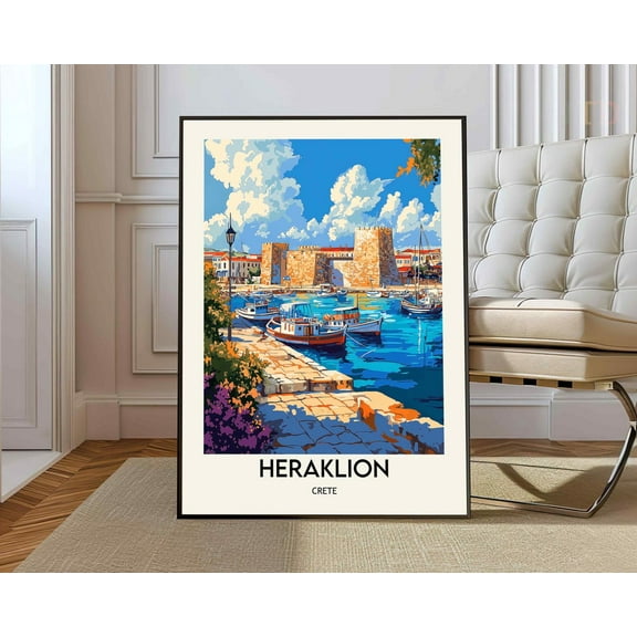 Heraklion Crete Greece City Map Wall Art Travel Decor Photo Print, Unframed Paper Poster 8x10in