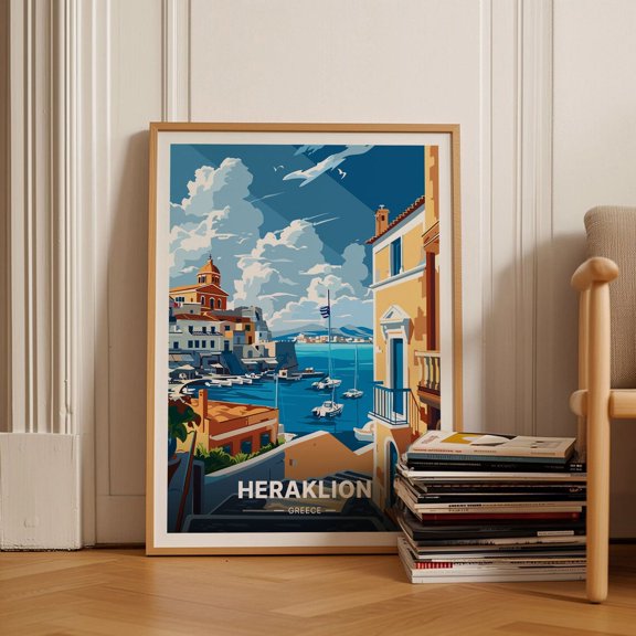 Heraklion Greece Travel Scenic Wall Art Decor, Stretched Canvas 8x10in
