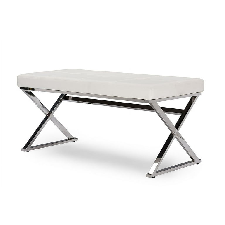 Baxton Studio Herald Modern and Contemporary Stainless Steel and White Faux Leather Upholstered Rectangle Bench Baxton Studio Herald Modern and Contemporary Stainless Steel and White Faux Leather Upholstered Rectangle Bench