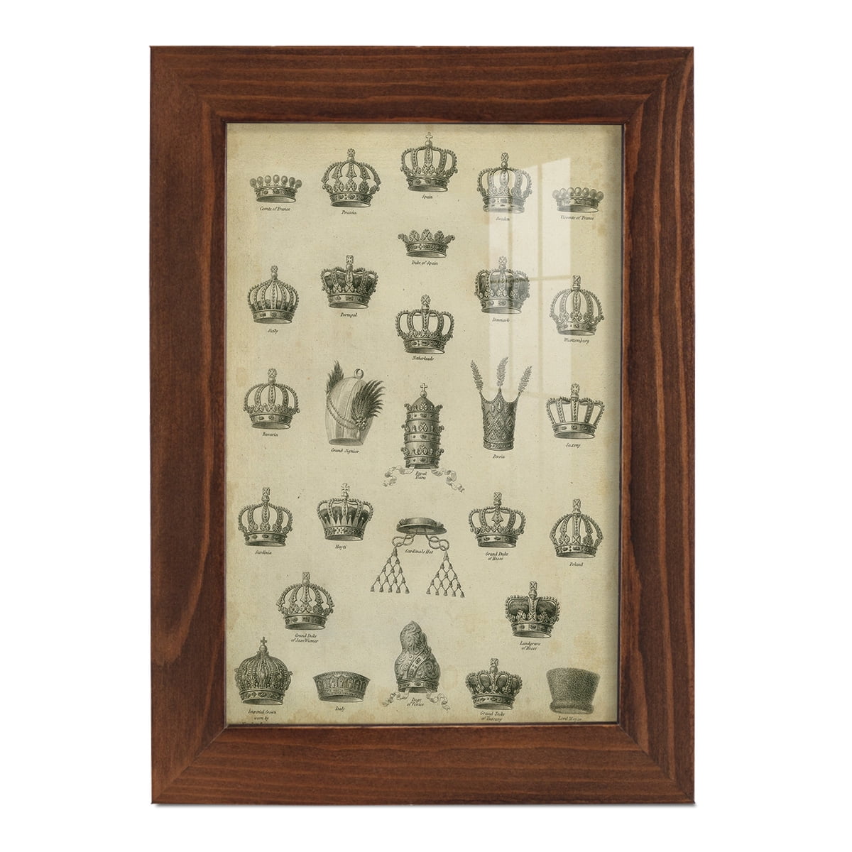 Heraldic Crowns & Coronets II -Framed Print w/glass-Chestnut