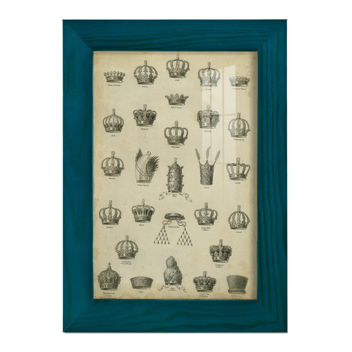Heraldic Crowns & Coronets II -Framed Print w/glass-Ocean Blue