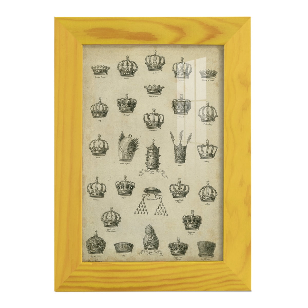 Heraldic Crowns & Coronets II -Framed Print w/glass-Sunflower Yellow