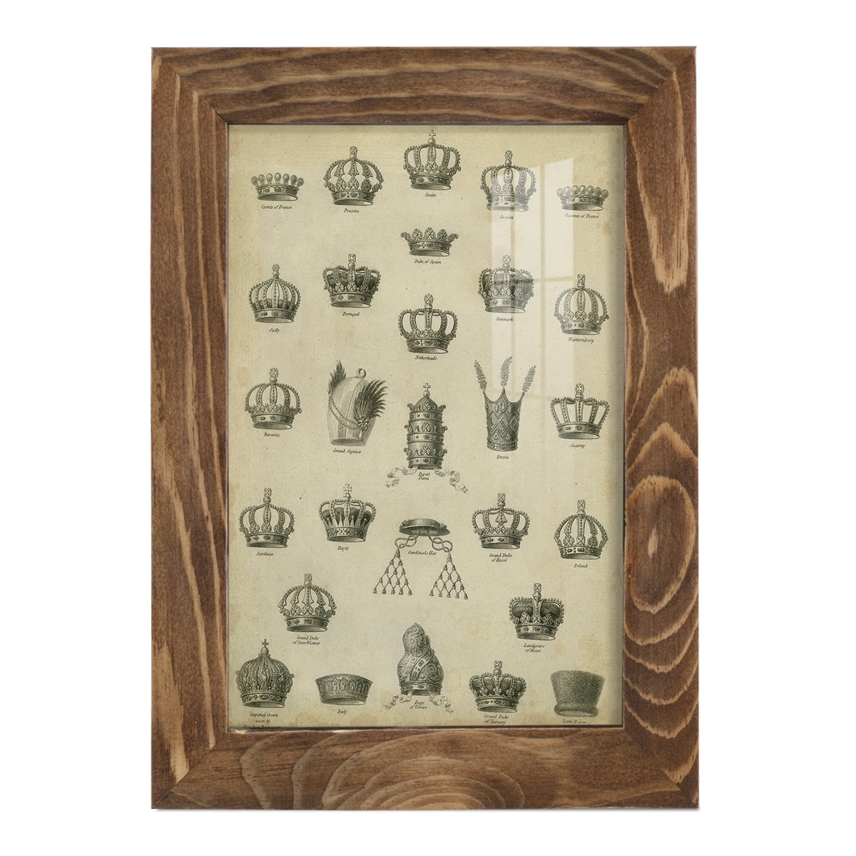 Heraldic Crowns & Coronets II -Framed Print w/glass-Walnut