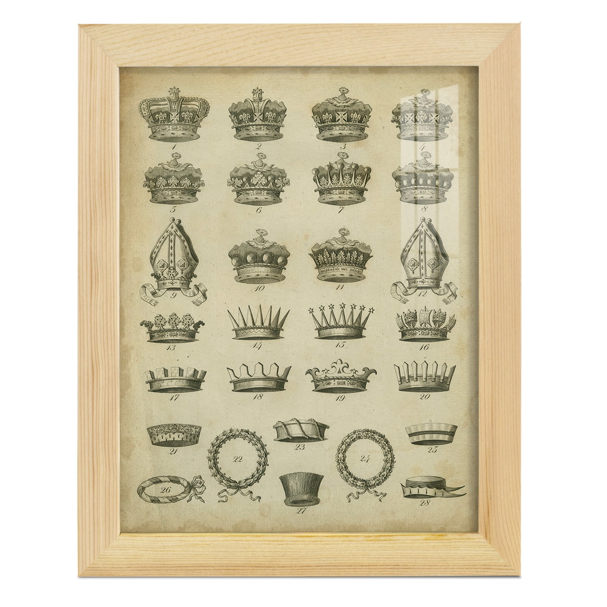 Heraldic Crowns & Coronets IV -Framed Print w/glass-Natural Wood