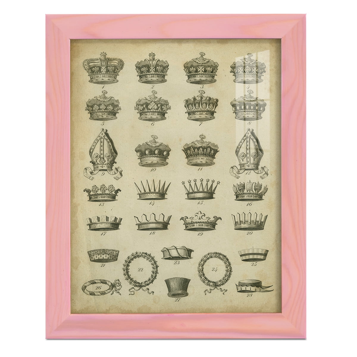 Heraldic Crowns & Coronets IV -Framed Print w/glass-Sunset Pink