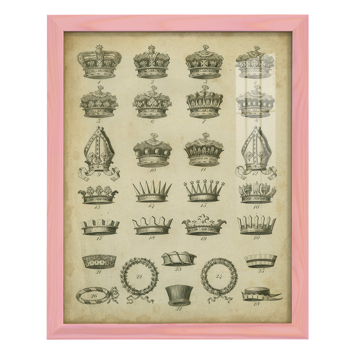 Heraldic Crowns & Coronets IV -Framed Print w/glass-Sunset Pink