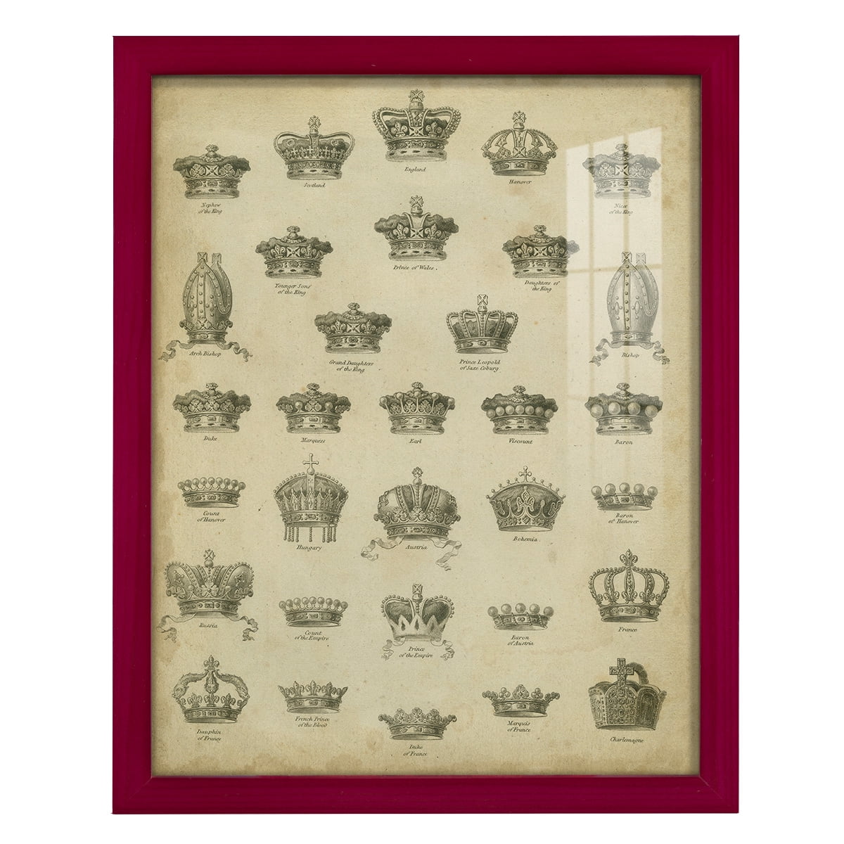 Heraldic Crowns & Coronets V -Framed Print w/glass-Cherry Red