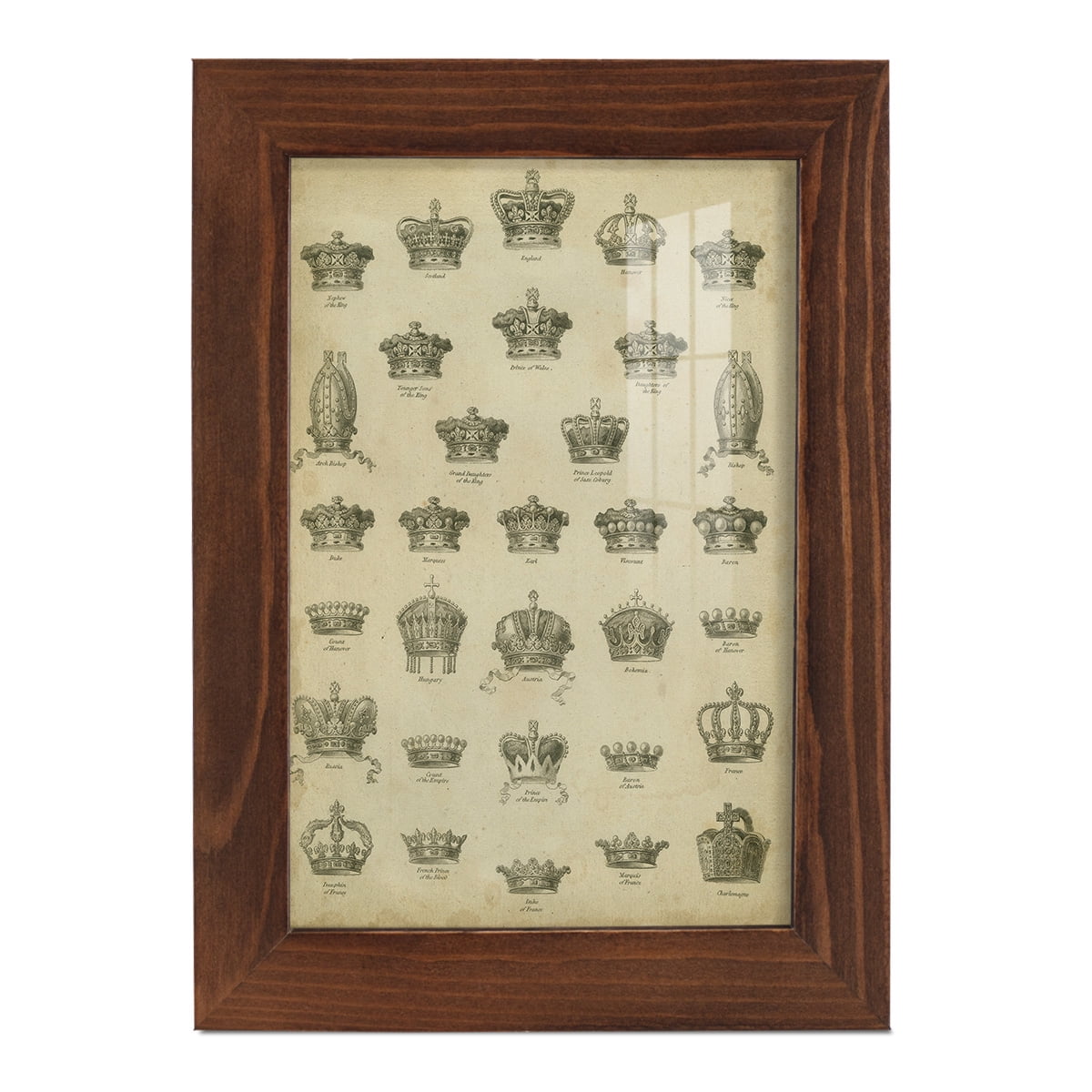 Heraldic Crowns & Coronets V -Framed Print w/glass-Chestnut