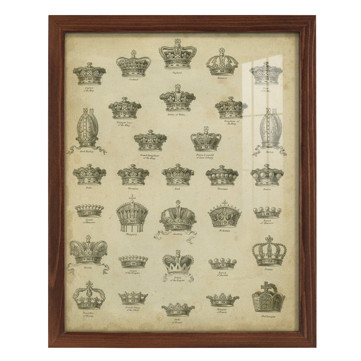 Heraldic Crowns & Coronets V -Framed Print w/glass-Chestnut