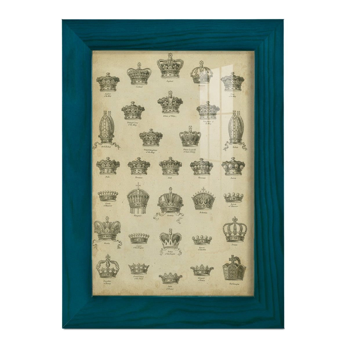 Heraldic Crowns & Coronets V -Framed Print w/glass-Ocean Blue