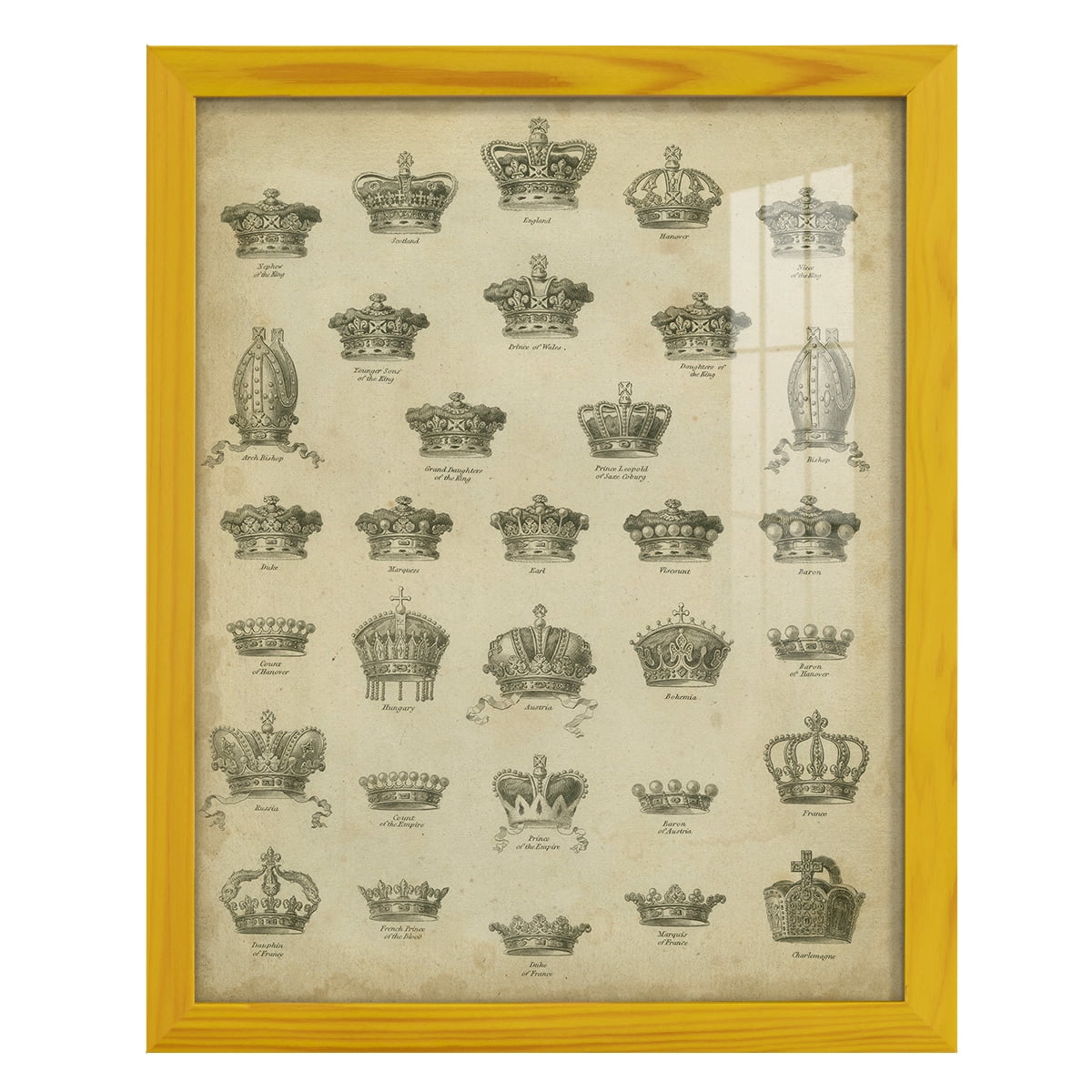 Heraldic Crowns & Coronets V -Framed Print w/glass-Sunflower Yellow