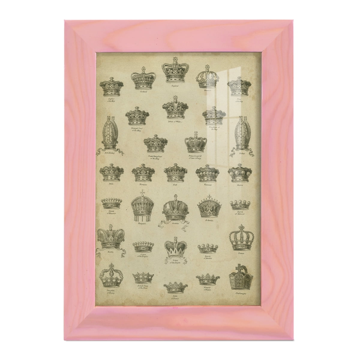 Heraldic Crowns & Coronets V -Framed Print w/glass-Sunset Pink