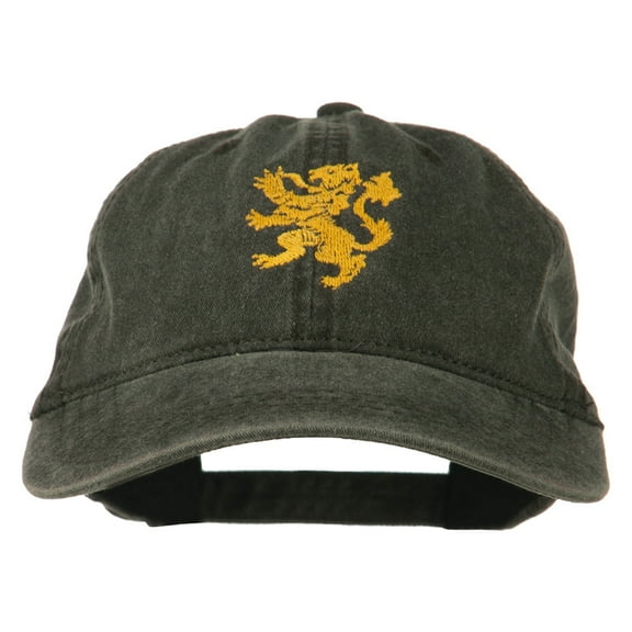 Heraldic Lion Embroidered Washed Cotton Twill Cap - Black OSFM