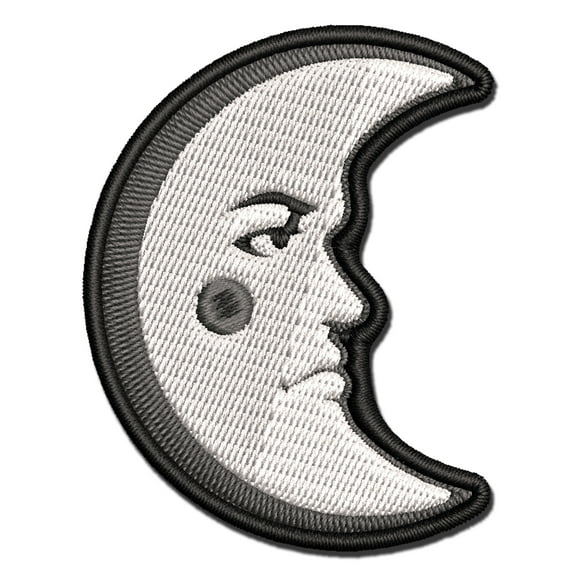 Heraldic Moon Face Applique Multi-Color Embroidered Iron-On Patch - 2.0 Inch Mini