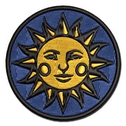 Heraldic Sun Face Applique Multi-Color Embroidered Iron-On Patch - 2.0 Inch Mini