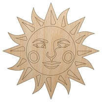 Heraldic Sun Face Wood Shape Unfinished Piece Cutout Craft DIY Projects - 4.70 Inch Size - 1/8 Inch Thick