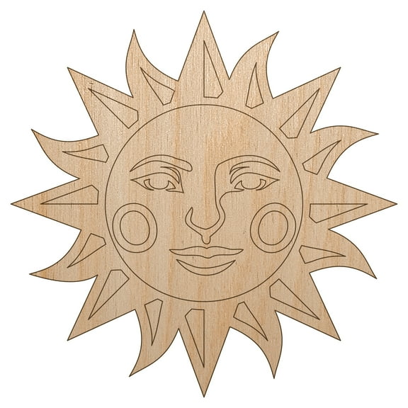 Heraldic Sun Face Wood Shape Unfinished Piece Cutout Craft DIY Projects - 4.70 Inch Size - 1/8 Inch Thick
