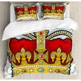 thumbnail image 1 of Heraldry Duvet Cover Set, Medieval British Crown with Middle Age Inspired Stones and Forms Art Print, Decorative 3 Piece Bedding Set with 2 Pillow Shams, Calking Size, Ruby Earth Yellow, by Ambesonne, 1 of 3