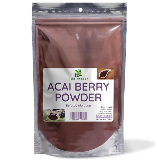 Herb To Body Acai Berry Powder (Euterpe Oleracea) - 4oz | Superfood Antioxidant Boost for Smoothie Bowls, Acai Bowls, and Healthy Recipes | Sustainably Sourced