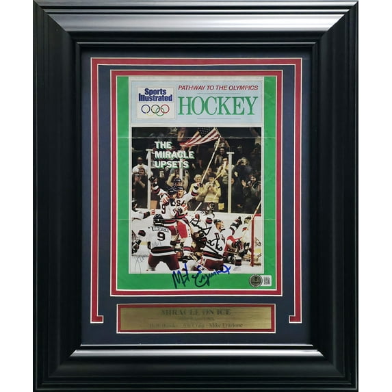 Herb Brooks, Jim Craig & Mike Eruzione Autographed Framed 8.5x11 Sports Illustrated Cover 1980 Team USA Miracle On Ice Beckett BAS #AE08276