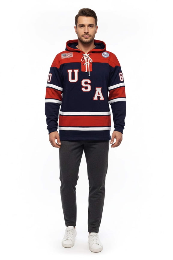 Herb Brooks Miracle on Ice 1980 Vintage Navy Lace Hoodie