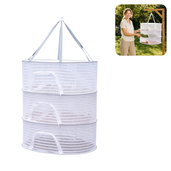 Herb Drying Rack, 3 Layer Foldable Hanging Mesh Net, Outdoor Drying Rack Mesh Dryer for Drying Herb Vegs Fruits Bud Plants(23.62"×25.98")