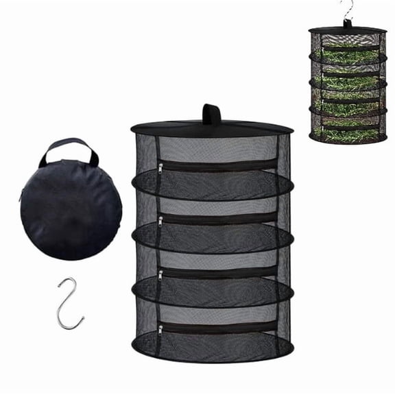 Herb Drying Rack – 4 Layer Foldable Mesh Hanging Dryer for Herbs, Flowers, Vegetables, and Garden Harvest, Black