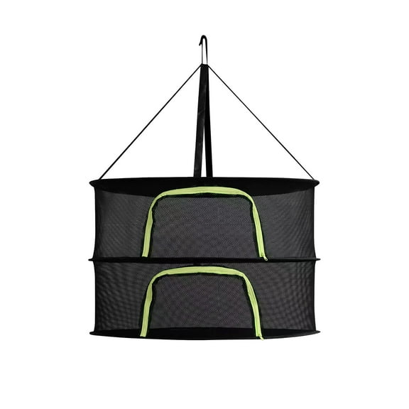 Herb Drying Rack Hanging Drying Net 2 Layer Collapsible Mesh Dryer for Plants, 23.6 inch Enclosed Dry Net for Herbs Vegetables, Breathable Flower Bud Drying Rack,Black