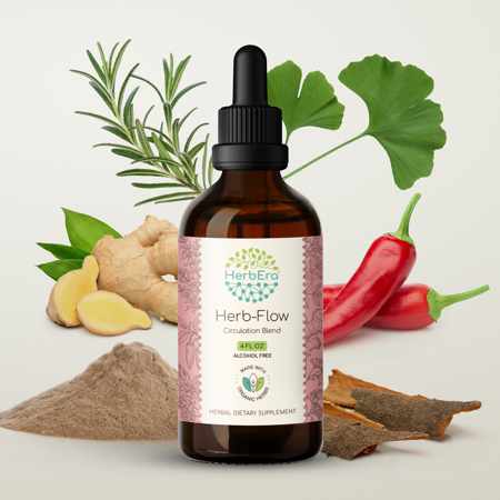 HerbEra Herb-Flow Extract, Dietary Supplement Herbal Formula, Made from Cayenne Pepper, Eleuthero Root, Ginger Root, Rosemary Leaf, Wildcrafted: Prickly Ash Bark 4 oz