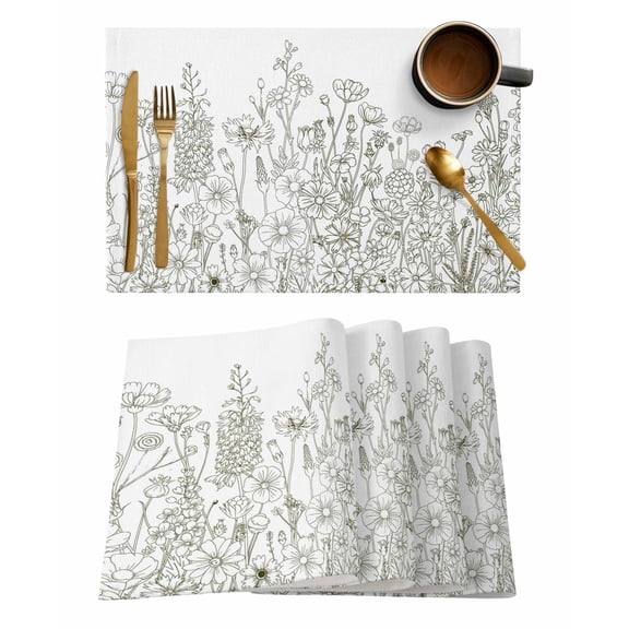 Herb Flower Farmhouse Garden Placemats Set of 1 Vintage Lines Heat Insulation Washable Place Mats, Rustic Non-Slip Table Mats for Dining Table Party Kitchen Decor,13x19 Inch