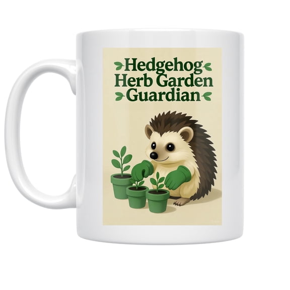 Herb Garden 11 oz Coffee Mug - Hedgehog Papercut Art White Ceramic gift
