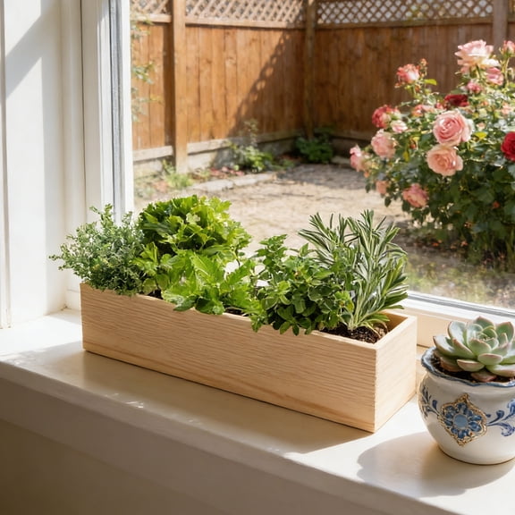 Herb Garden Kit Indoor with Wooden Planter Biodegradable Pots Soil Discs Mini Tools Plant Markers Spray Bottle Seed Starter Set for Home Kitchen Windowsill Gardening