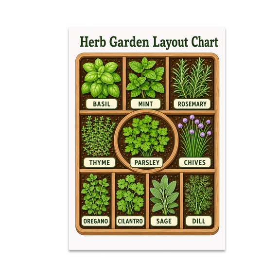 Herb Garden Layout Chart - Gardening Enthusiast - 13x19 Glossy Poster Print