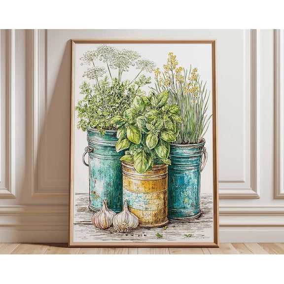 Herb Garden Rustic Botanical Wall Art Print, Unframed Paper Poster 8x10in