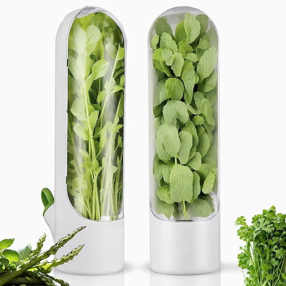 Herb Keeper for Refrigerator, Herb Saver for Refrigerator, Cilantro Container, Vegetable Preservation Bottle for Cilantro, Mint, Parsley, Asparagus, Keeps Greens Fresh for 2-3 Weeks (2 PCS box)