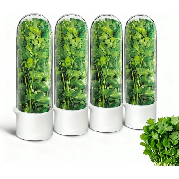 Herb Keeper for Refrigerator, Herb Saver for Refrigerator, Vegetable Preservation Bottle for Cilantro, Mint, Parsley, Asparagus, Keeps Greens Fresh for 2-3 Weeks (4PCS)