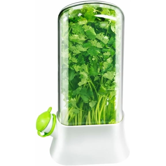 Herb Keeper for Refrigerator  Lettuce & Cilantro Container, Fresh Vegetable Saver Pod, Storage Bottle & Fresh-Keeping Box for Spinach, Asparagus, Celery, Mint (White)