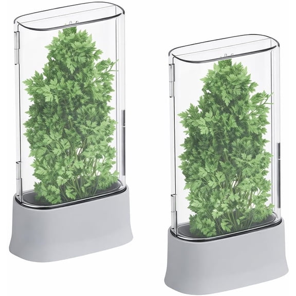 Herb Keeper for Refrigerator, Fresh Herb Saver Herb Storage Containers, Cilantro Container for Fridge Asparagus Container, Dishwasher Safe-2 Pack