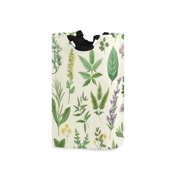 Herb Leaves Flowers Laundry Basket with Handles Foldable Laundry Hamper Freestanding Washing Bin 50L