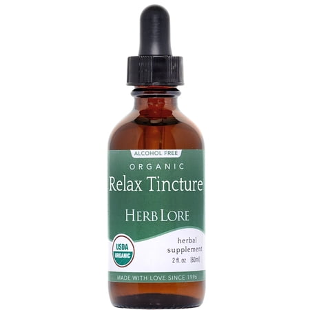 Herb Lore Organic Relax Tincture - Alcohol-Free Lemon Balm, Oatstraw, Chamomile & Skullcap Liquid Extract