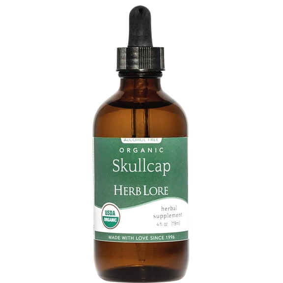 Herb Lore Skullcap Tincture - USDA Organic Liquid Nervous System & Sleep Support Supplement for Kids and Adults - Scutellaria Lateriflora - Alcohol Free (4 fl oz)