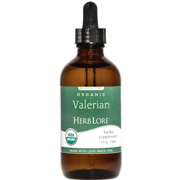 Herb Lore USDA Organic Valerian Root Tincture - Liquid Sleep Aid Drops for Adults & Kids - Alcohol Free (4 fl oz)