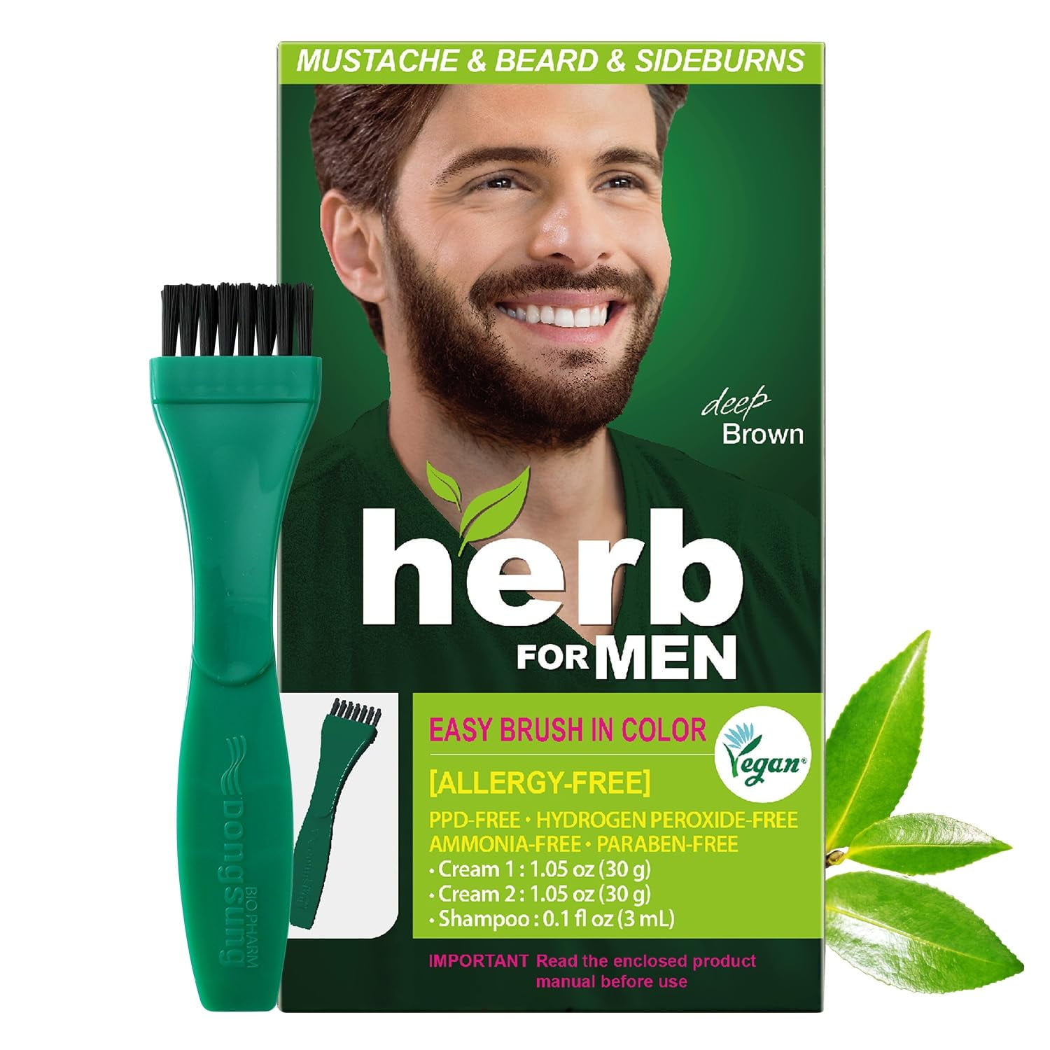 Herb For Men, Vegan Mustache & Beard Dye, Odorless, PPD & Ammonia